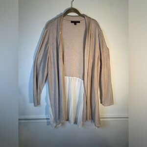 Boho Granola Cottagecore Fever Beige Cardigan with Pleated White Hem size 3X